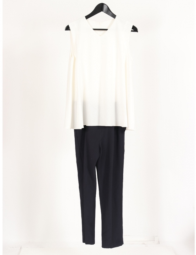 ミラオーウェン Mila Owen オールインワン 白 ネイビー 1 ノースリーブ 無地 S バイカラー レディース 114 ベクトルパーク