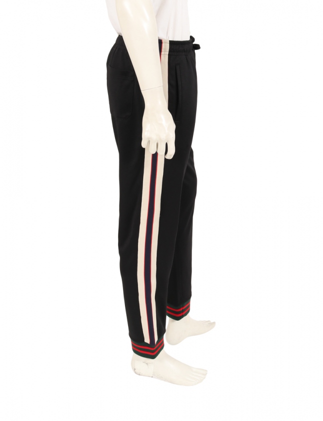 グッチ GUCCI トラックパンツ テクニカルジャージー 黒 緑 アイボリー 
