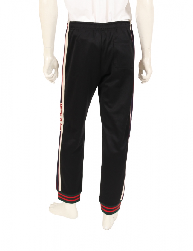 グッチ GUCCI トラックパンツ テクニカルジャージー 黒 緑 アイボリー