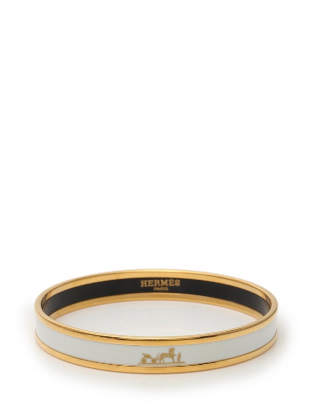 エルメス HERMES バングル エマイユPM ゴールド 白 アクセサリー 七宝 