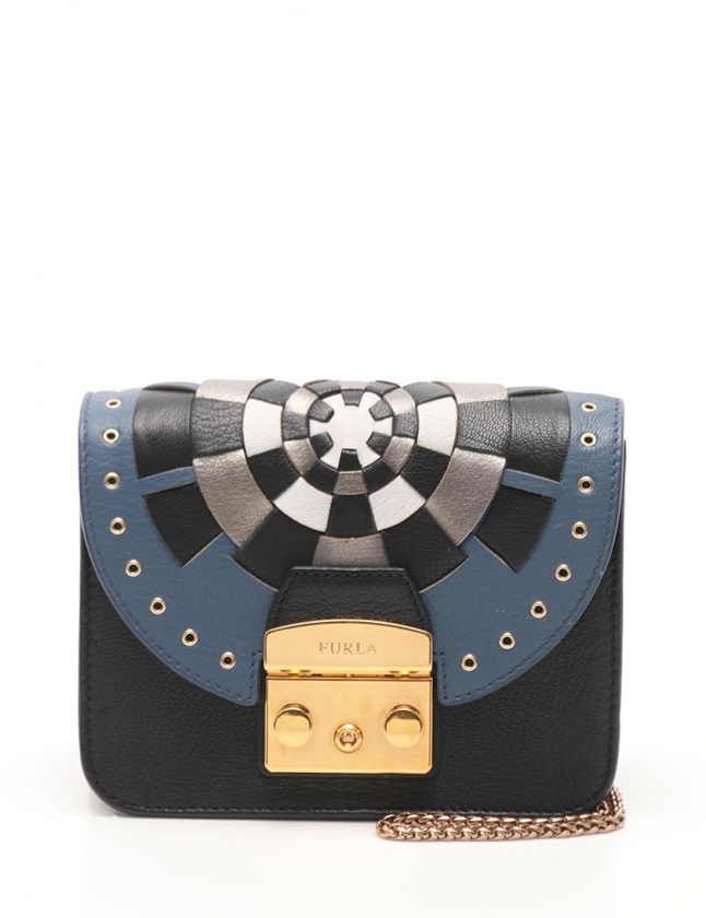 フルラ FURLA チェーンショルダーバッグ メトロポリス 黒 シルバー 