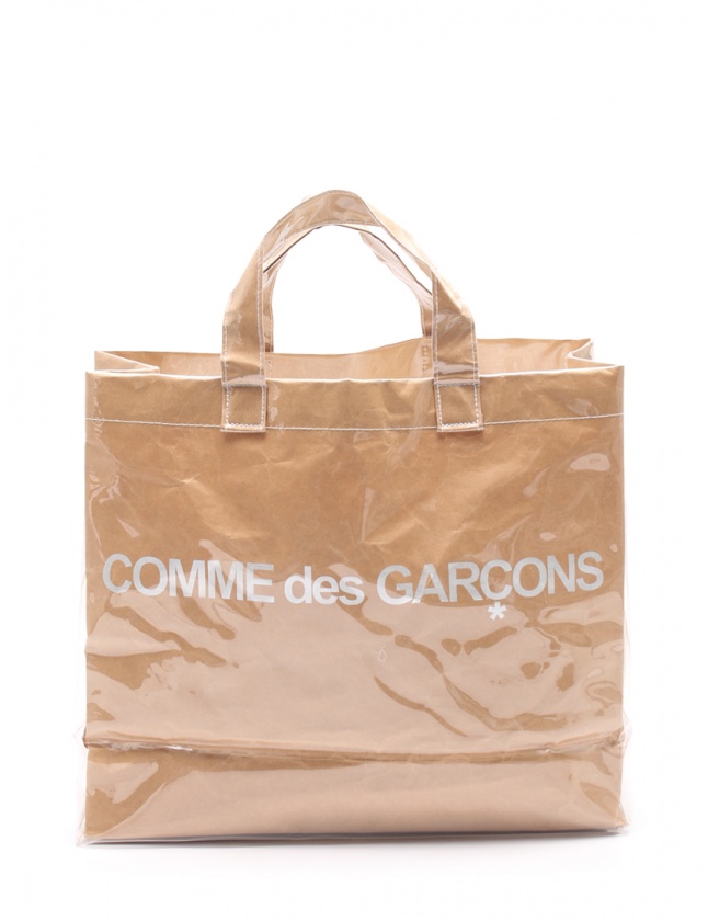 コムデギャルソン COMME des GARCONS トートバッグ ベージュ ビニール ペーパー ロゴプリント メンズ レディース