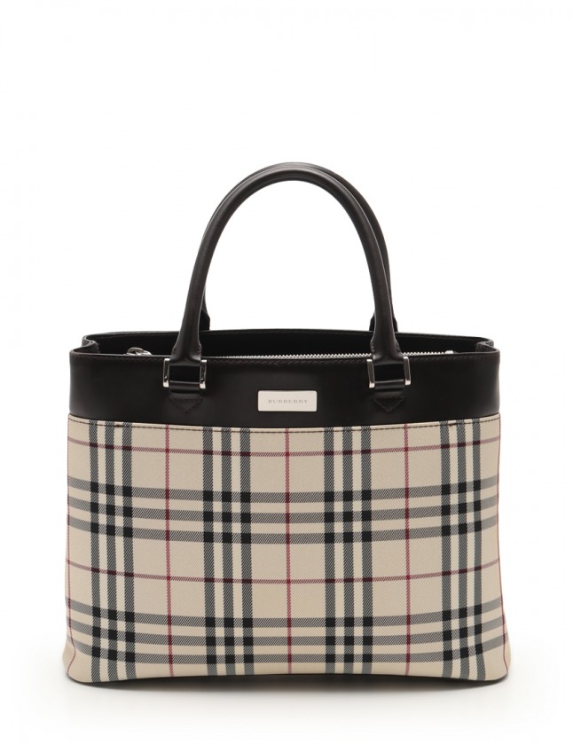 バーバリー BURBERRY ハンドバッグ チェック柄 ブラウン アイボリー 