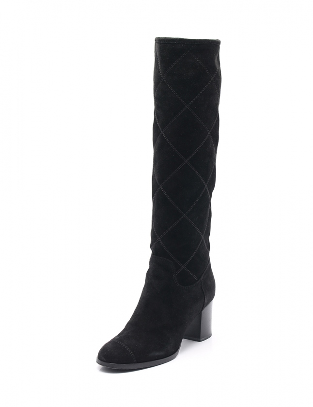 シャネル CHANEL ロングブーツ マトラッセ 黒 36.5 C シューズ 23.5cm 