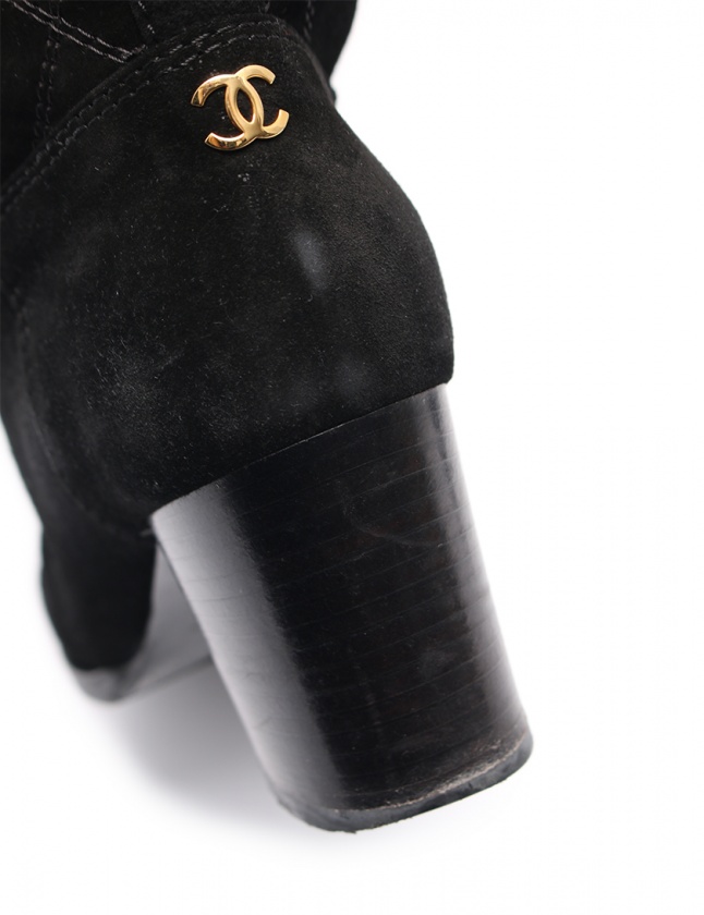 CHANEL シャネル　黒　ヒール　ロングブーツ 23.5 36.5 シャネル CHANEL ロングブーツ マトラッセ 黒 36.5 C シューズ