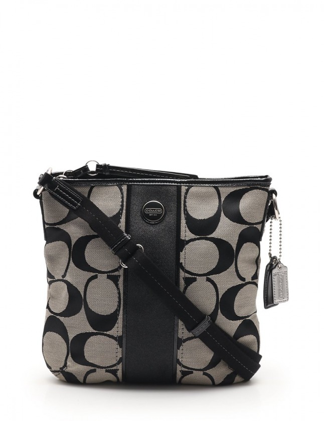 コーチ COACH ショルダーバッグ シグネチャー ストライプ ダッフル 黒