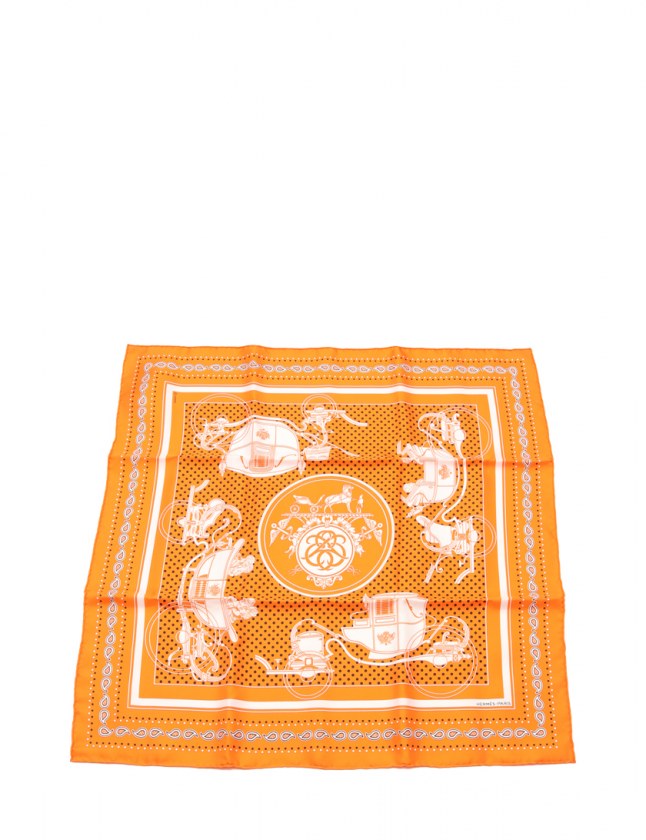 エルメス HERMES スカーフ スクエア カレ55 バンダナ オレンジ 白 黒