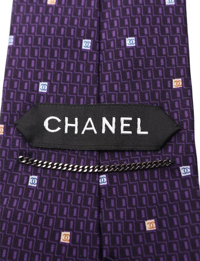 シャネル CHANEL ネクタイ ワイドタイ ココマーク 紫 黒 小物 総柄