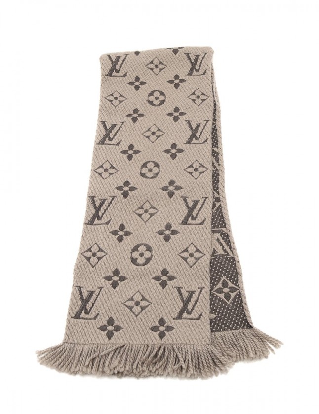 ルイヴィトン LOUIS VUITTON マフラー エシャルプ ロゴマニア グレー 
