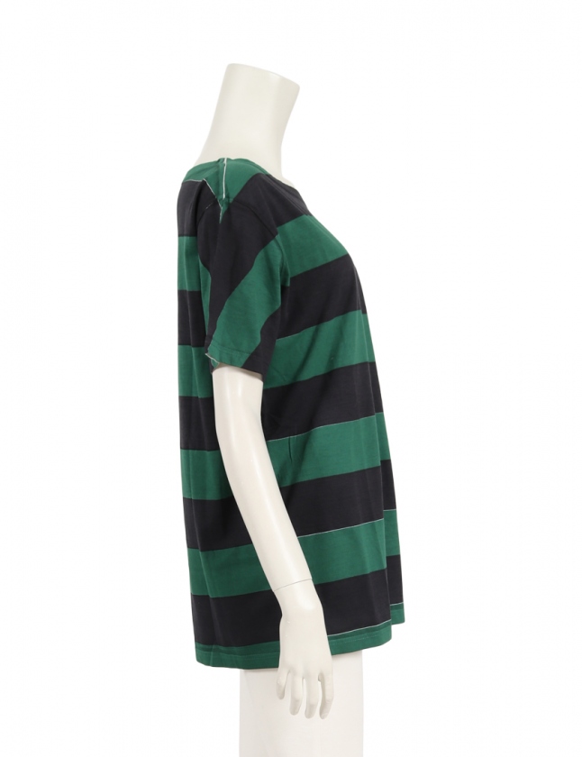 プラダ ボーダー 半袖 コットンTシャツ トップス レディース ネイビー  