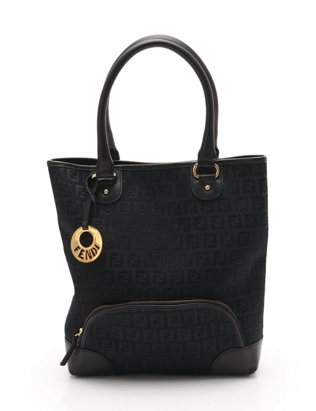 フェンディ FENDI トートバッグ ズッカ柄 黒 8BH139 キャンバス レザー