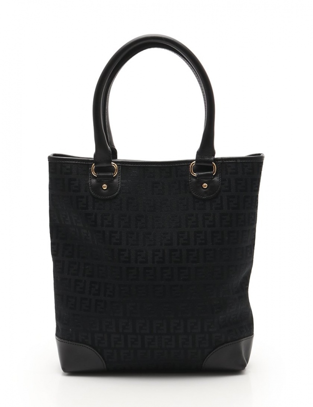 フェンディ FENDI トートバッグ ズッカ柄 黒 8BH139 キャンバス レザー