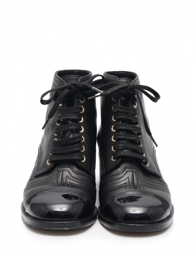 シャネル CHANEL レースアップショートブーツ ココマーク 黒 36 C