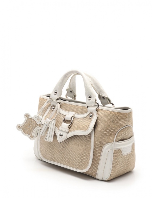 セリーヌ CELINE ハンドバッグ ブギーバッグ ベージュ 白 ストロー  