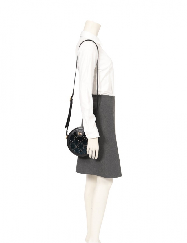 グッチ GUCCI ショルダーバッグ GGパターン ネイビー 黒 574978 