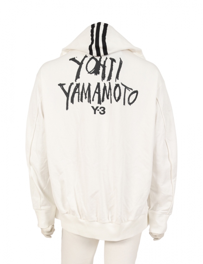 ワイスリー Y-3 ジップアップパーカー 白 黒 L トップス 長袖 プリント 