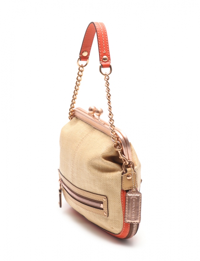 コーチ COACH チェーンショルダーバッグ ベージュ ピンクゴールド 