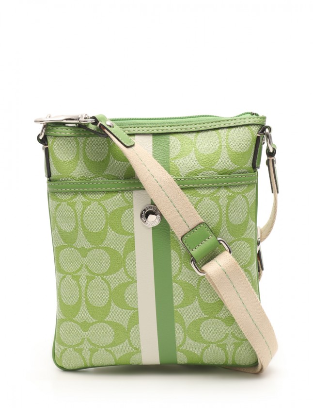 コーチ COACH ショルダーバッグ シグネチャー 黄緑 アイボリー PVC  
