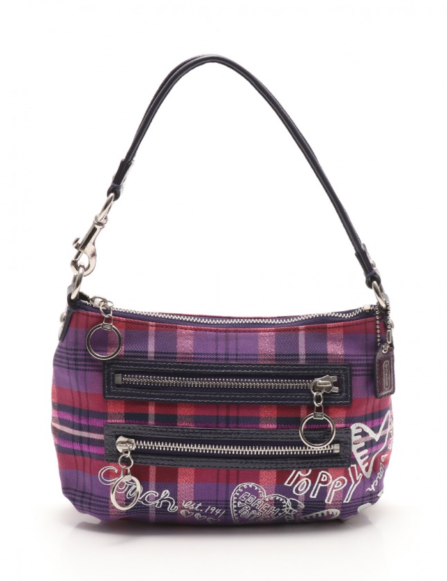 コーチ COACH ハンドバッグ ポピー チェック柄 紫 マルチカラー  