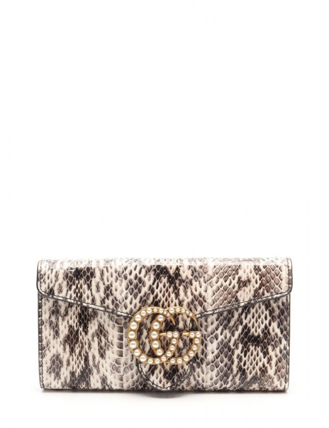 グッチ GUCCI 二つ折り長財布 GGマーメント 白 黒 ブロンズ 小物 