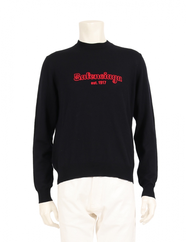 バレンシアガ BALENCIAGA ニット クルーネックセーター 黒 赤 XS 