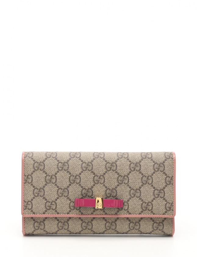 グッチ GUCCI 二つ折り長財布 GGスプリーム ベージュ ダークブラウン 