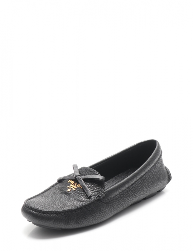 プラダ PRADA ドライビングシューズ 黒 38 シューズ 25cm レザー 
