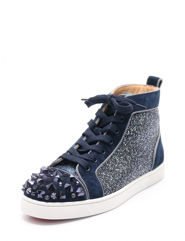 クリスチャンルブタン Christian Louboutin ハイカットスニーカー 青 白 40 5 シューズ 25 5cm スエード スタッズ メンズ 114 ベクトルパーク