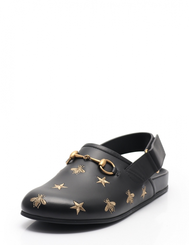 グッチ GUCCI サンダル ビー スター 黒 ゴールド 7.5 シューズ 26.5cm 