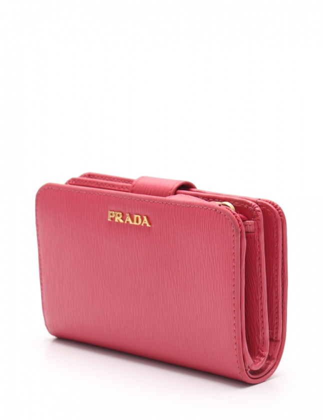 プラダ PRADA 二つ折り財布 VITELLO MOVE BI 赤 ピンク 小物 レザー 