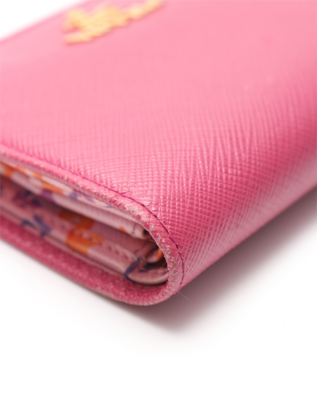 プラダ PRADA 二つ折り財布 SAFFIANO +ST.FLO レザー PESCO ピンク 花