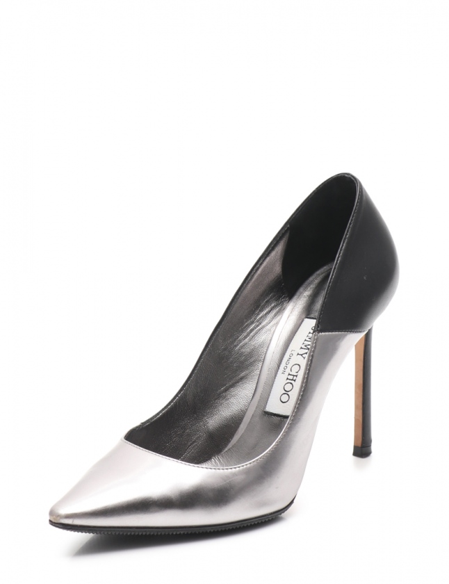 ジミーチュウ JIMMY CHOO パンプス シルバー 黒 37 シューズ 24cm 
