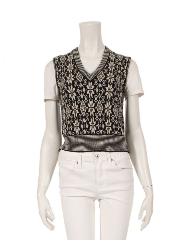 シャネル CHANEL ニット ココマーク 黒 アイボリー 36 トップス