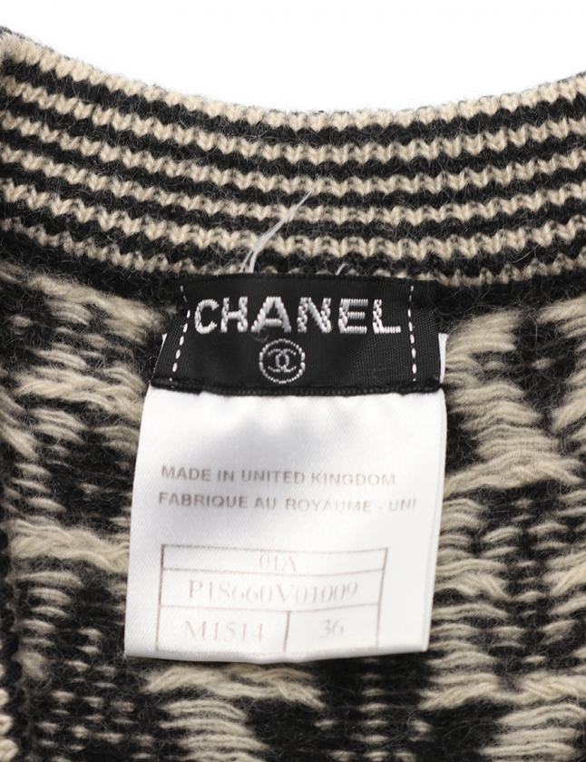 シャネル CHANEL ニット ココマーク 黒 アイボリー 36 トップス