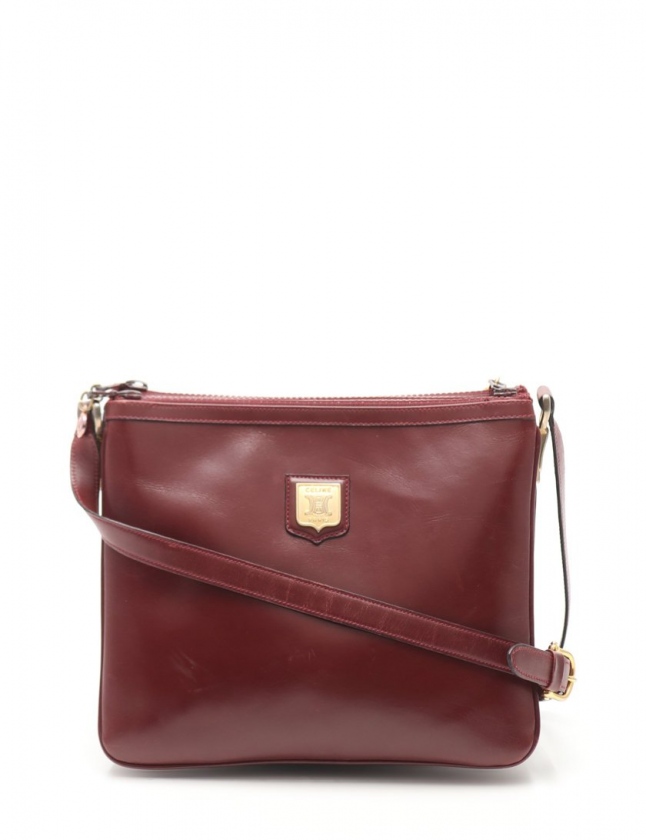 セリーヌ CELINE ショルダーバッグ ボルドー レザー 3連 ヴィンテージ 