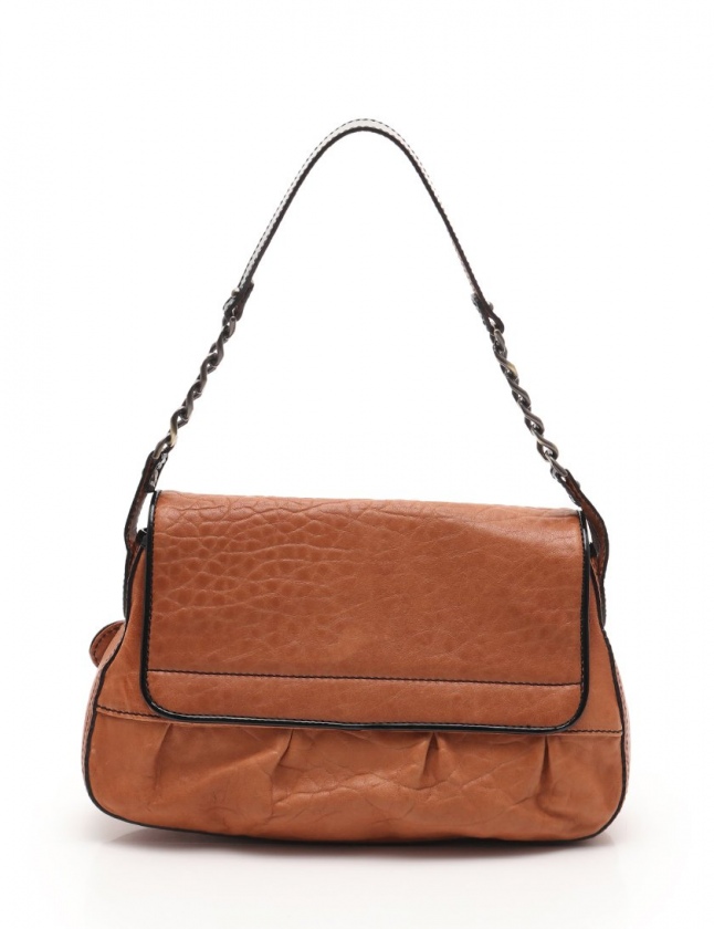 フェンディ FENDI チェーンショルダーバッグ 茶 黒 8BR551 レザー 
