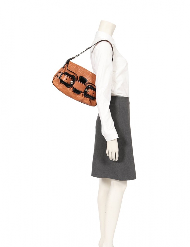 フェンディ FENDI チェーンショルダーバッグ 茶 黒 8BR551 レザー 