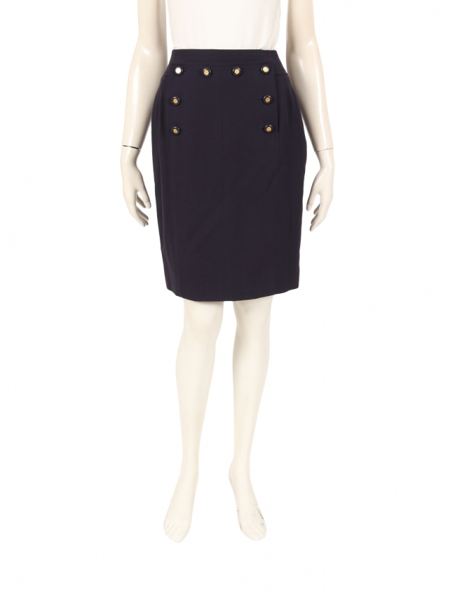 シャネル CHANEL ペンシルスカート ココボタン ネイビー 38 ボトムス  