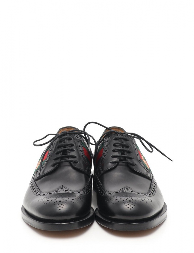 GUCCI シェリーラインエンブロイダリーウイングチップレザーシューズ サイズ6 ブラック グッチ ビジネス ドレス 革靴 GUCCI シェリーラインエンブロイダリーウイングチップレザーシューズ