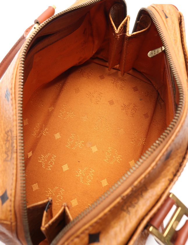 エムシーエム MCM ハンドバッグ ミニボストン ヴィセトス 茶 PVC レザー レディース