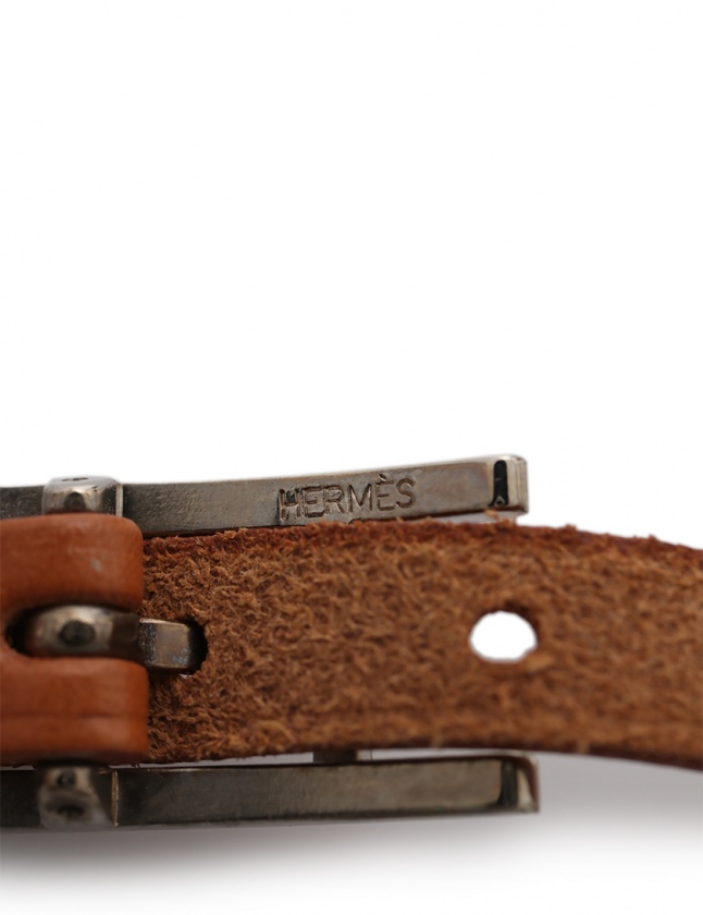 早い者勝ち最終処分価格❣️美品エルメスHERMESアビ3レザーバングル茶シルバー エルメス HERMES ロングブレスレット アピ3 茶 アクセサリー レザー