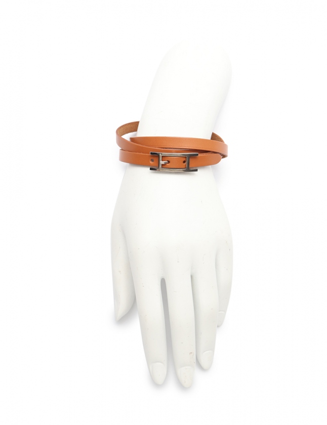 エルメス HERMES ロングブレスレット アピ3 茶 アクセサリー レザー