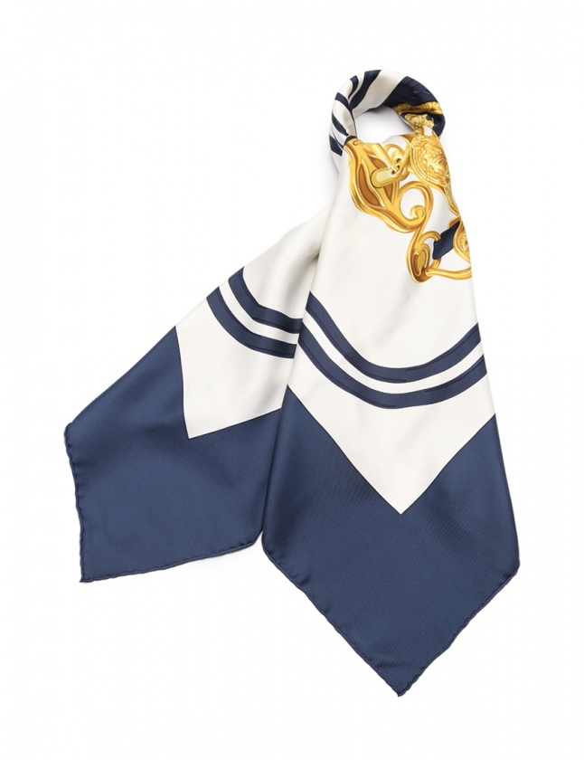 エルメススカーフネイビーカレ90白