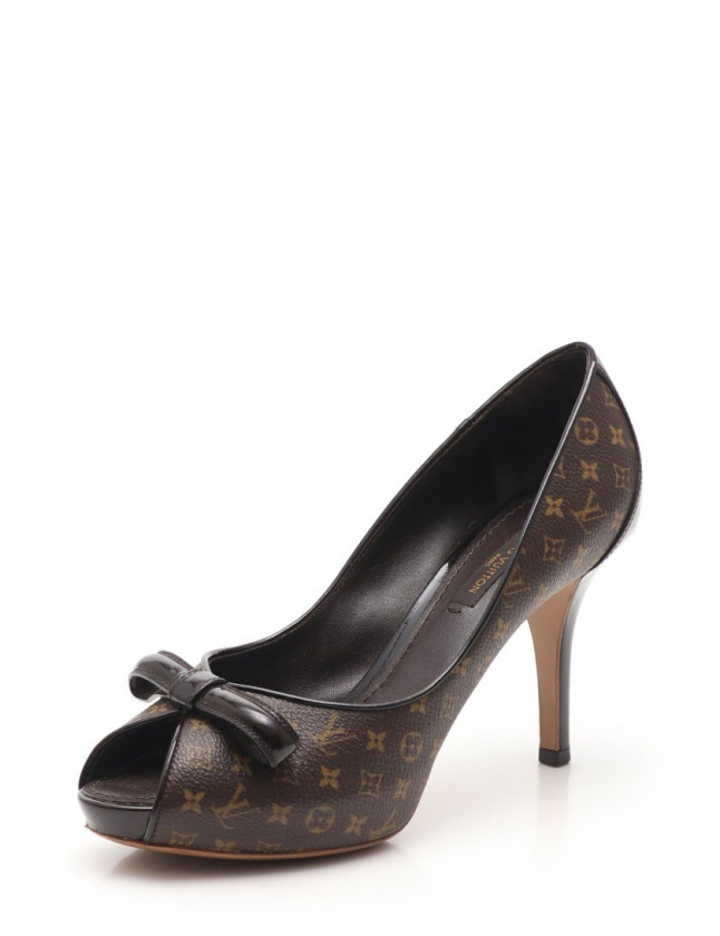 ルイヴィトン LOUIS VUITTON オープントゥパンプス ヒール モノグラム 