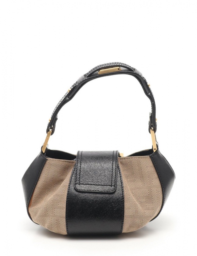 フェンディ FENDI ハンドバッグ ベージュ 黒 8BK036 レザー キャンバス 