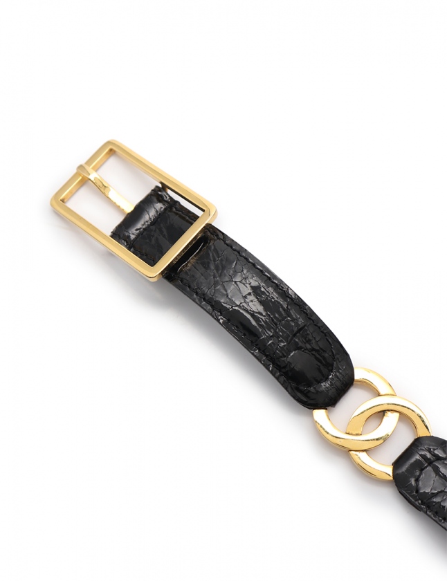 シャネル CHANEL ベルト ココマークバックル 黒 小物 クロコダイル 