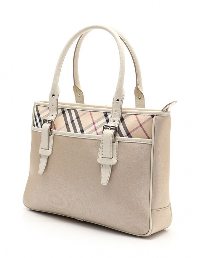 【極美品】バーバリー トートバッグ レザー 白 A4可 ノバチェック ビジネス バーバリー BURBERRY トートバッグ ノバチェック ベージュ 白