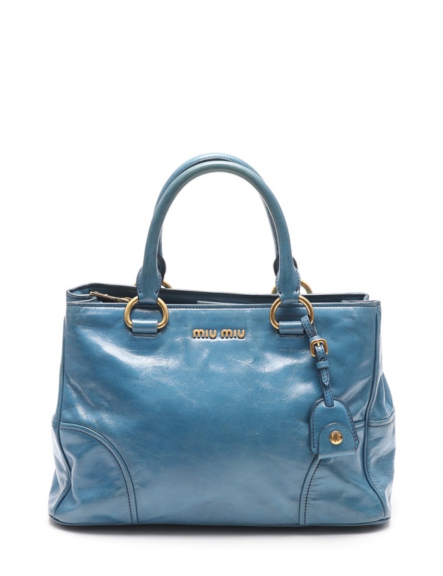 ミュウミュウ miumiu ハンドバッグ ショルダーバッグ 青 レザー 2WAY 