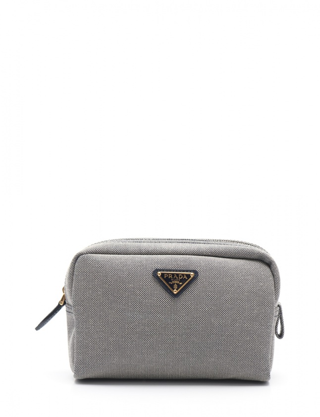 プラダ PRADA ポーチ 黒 グレー 小物 キャンバス レディース 114 