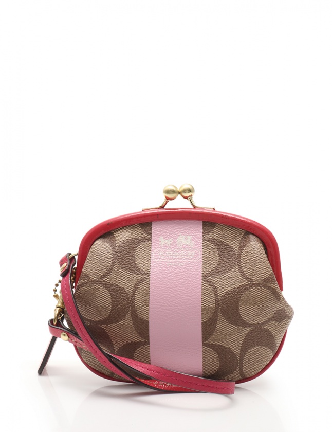 コーチ COACH がま口コインケース シグネチャー 茶 ピンク 小物